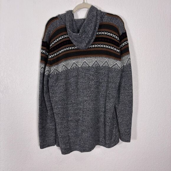 The Alpaca Connection Grey with Aztec Print Hooded Zip Up Sweater Size Large - Picture 2 of 6